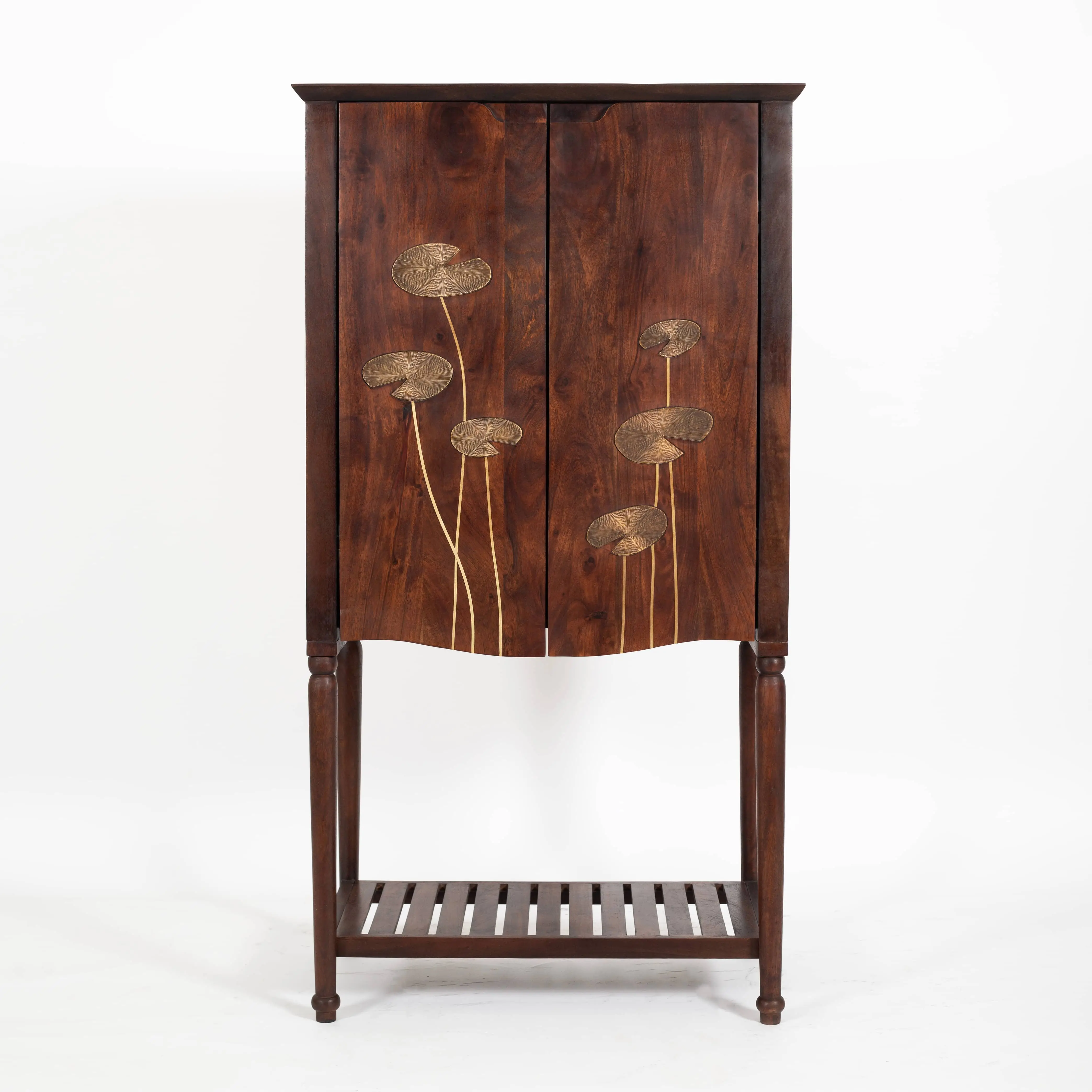 Standing Lotus leaf storage cabinet - brass